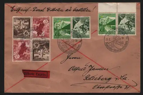 B12320 Brief DR ZD Ostmark Blumen 1939 Ruhpolding Eilbrief Skimeisterschaften