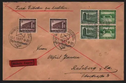 B12328 Brief DR 2x 640 + ZD Eilbrief München Tag der Briefmarke nach Radeberg