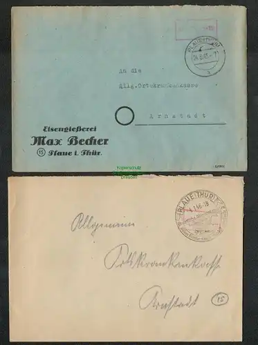B5746 Gebühr bezahlt 1945 2x Brief Plaue Thür. Eisengießerei Max Becher