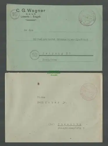 B5787 Gebühr bezahlt 1945 2x Brief Lössnitz i. Erzgeb.Arzneimittel Fabrik Graef