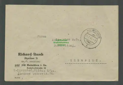 B5778 Gebühr bezahlt 1945 Brief Hainichen an Auto-Union A.G. Chemnitz