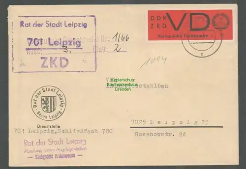 B5268 DDR ZKD VD 3x Brief Vertrauliche Dienstsache Rat der Stadt Leipzig 1966