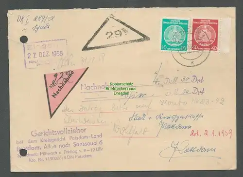 B5234 DDR Dienst Brief 1958 Potsdam Nachnahme Gerichtsvollzieher