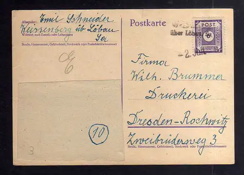 B3365 Karte SBZ Ostsachsen Notstempel Weißenberg über Löbau 1946 gepr. Kurze BPP