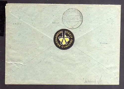 B2721 Brief Ostsachsen 42/50 A mit 44 Ac  und 49 Plattenfehler III Satzbrief