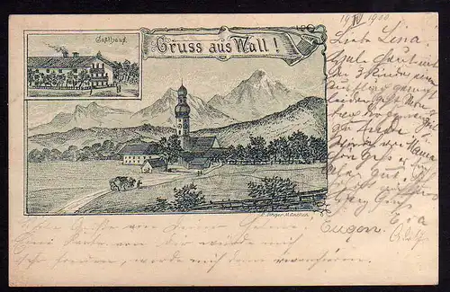 63356 AK Wall bei Gmünd Bayern 1900 Gasthaus Kirche Federlitho