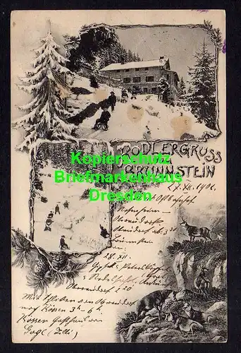 119122 AK Brünnstein Brünnsteinhaus 1901 Gemse Winter Schlitten