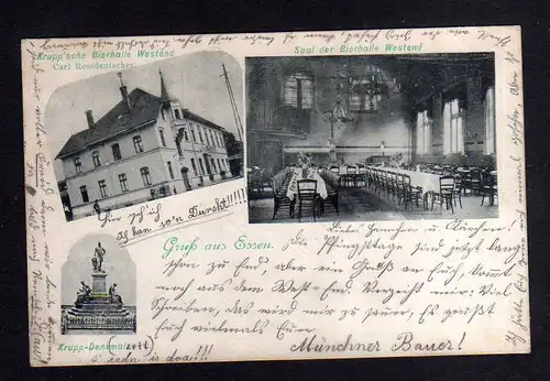 109754 AK Essen 1899 Kruppsche Bierhalle Westend Kneipe Gasthaus Krupp Denkmal