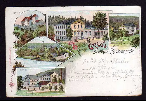 105368 AK Zollhaus Bieberstein b. Nossen Litho Gasthof Mühle Wäsche Schloss 1898