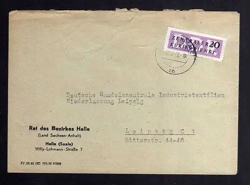 B2549 Brief DDR ZKD 7 1956 Rat des Bezirkes Halle Saale n. Leipzig DHZ Industrie