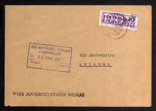 B2547 Brief DDR ZKD 11 9011 1957 VEB Mähdrescherwerk Weimar n. VEB Sachsenring