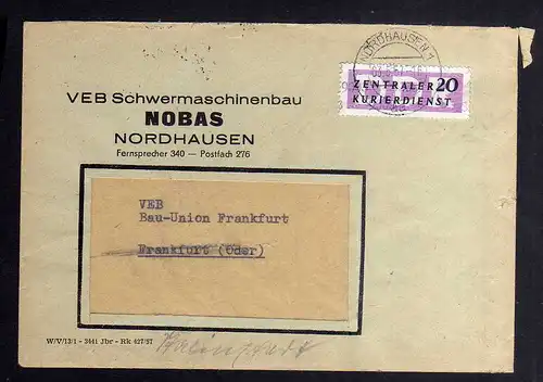 B2545 Brief DDR ZKD 11 9003 1957 VEB Schwermaschinenbau NOBAS Nordhausen