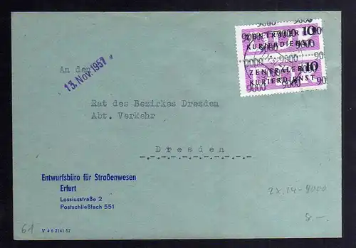 B2537 Brief DDR ZKD 2x 14 9000 1957 Erfurt Entwurfsbüro Straßenwesennach Dresden