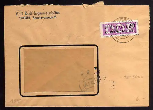 B2535 Brief DDR ZKD 15 9000 1957 VEB Kali Ingenieurbüro Erfurt n. Bad Salzungen