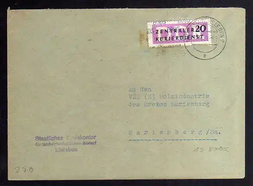 B2513 Brief DDR ZKD 15 8005 1957 Staatlicher Kreiskontor Eisleben n. Marienberg