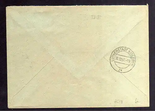 B2513 Brief DDR ZKD 15 8005 1957 Staatlicher Kreiskontor Eisleben n. Marienberg