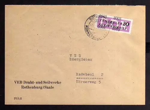 B2506 Brief DDR ZKD 15 8003 1957 VEB Draht- und Seilwerke Rothenburg Saale über