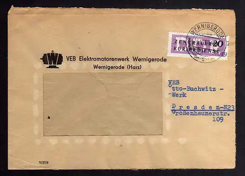 B2486 Brief DDR ZKD 11 7019 1957 VEB Elektromotorenwerk Wernigerode Dresden