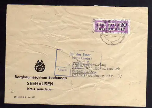 B2482 Brief DDR ZKD 11 7018 1957 VEB Bergbaumaschinen Seehausen Kr. Wanzleben