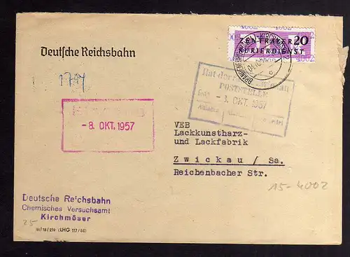 B2456 Brief DDR ZKD 15 4002 1957 Deutsche Reichsbahn Kirchmöser Zwickau