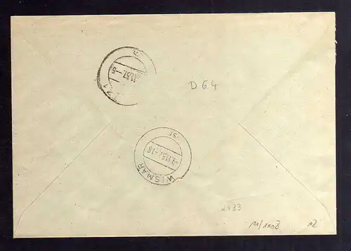 B2433 Brief DDR ZKD 11 1008 1957 Konsumgenossenschaftsverband Kreis Wismar Zeitz