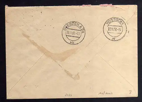 B2426 Brief DDR ZKD 11 1000 1957 Universität Rostocknach Rat d. Bezirkes Dresden