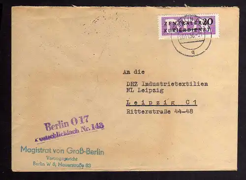 B2420 Brief DDR ZKD 6 1956 Magistrat von Groß-Berlin nach Leipzig Deutsche  DHZ