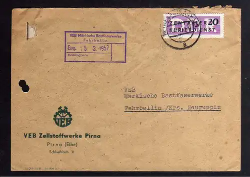 B2407 Brief DDR ZKD 7 1957 VEB Zellstoffwerke Pirna n. Märkische Bastfaserwerke