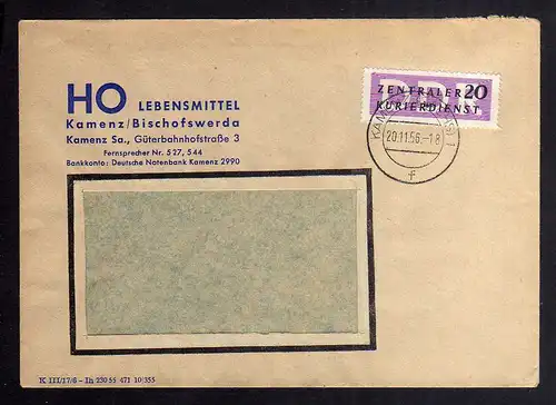 B2403 Brief DDR ZKD 7 1956 HO Lebensmittel Kamenz Bischofswerda nach Leipzig