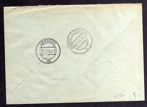 B2396 Brief DDR ZKD 7 1957 Rat der Stadt Dippoldiswalde Kinderkrippe n. Leipzig