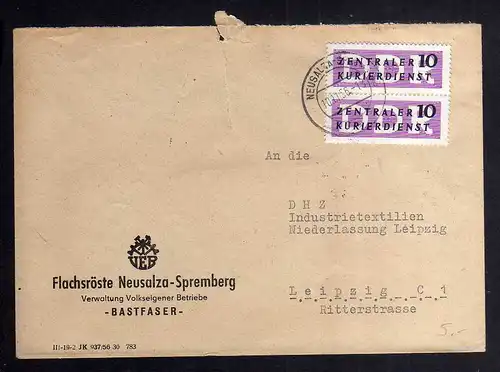 B2392 Brief DDR ZKD 2x 6 1956 VEB Flachsröste Neusalza-Spremberg Bastfaser nach