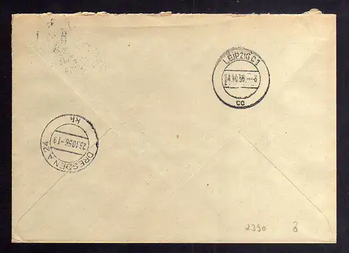 B2390 Brief DDR ZKD 7 1956 Rat des Bezirkes Dresden Plankommission nach Leipzig
