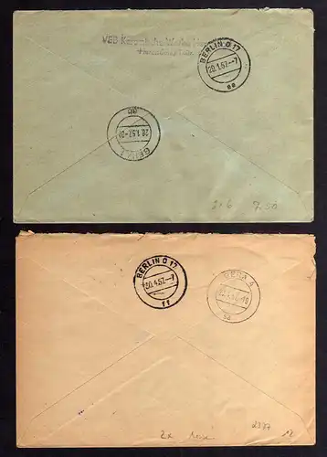 B2377 2x Brief DDR ZKD 2x 6, 7 1957 VEB Keramische Werke Hermsdorf Thür. Berlin