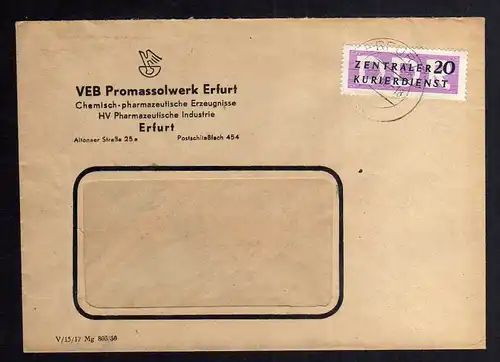 B2376 Brief DDR ZKD 7 1956 VEB Promassolwerk Erfurt nach Stollberg Sachs.