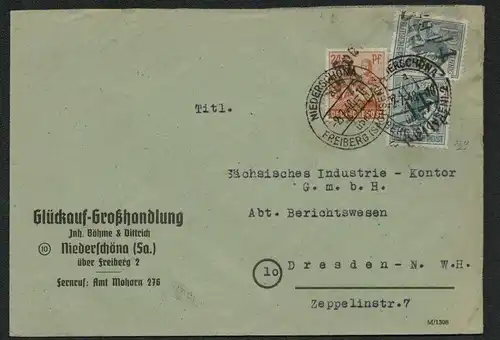 h5181 SBZ Handstempel Bezirk 14 Doppelbrief Niederschöna über Freiberg n Dresden