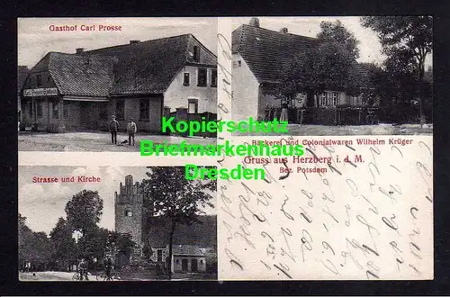 116840 AK Herzberg i. d. Mark Bez. Potsdam 1912 Gasthof Cark Prosse Strasse Kirc