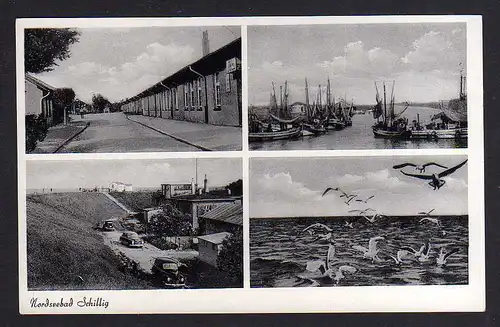 103164 AK Nordseebad Schillig Restaurant Baracken Boote Hafen um 1955