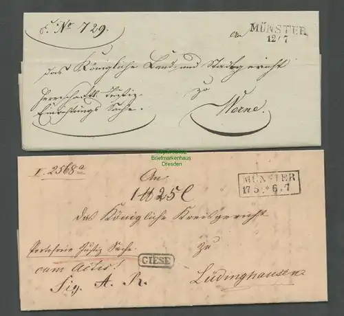 B5994 2x Faltbrief Münster 1827 Paketbegleitbrief Briefträgerstempel Giese 1860