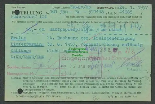 B5311 DDR ZKD B 10 Postkarte offene Karten unzulässig Ortskarte Eberswalde