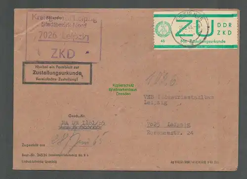 B5276 DDR ZKD ZU 1 Brief Kreisgericht Leipzig Zustellungsurkunde 1965