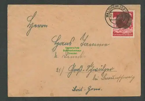B4837 Sächsische Schwärzung Brief Waldheim 21.7.45 DR Sondermarke 871