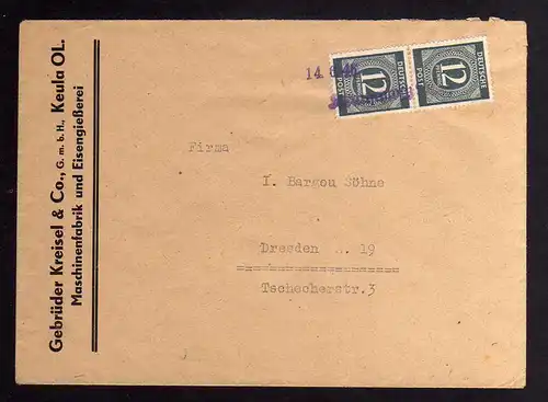 B054 Brief Deutschland Notstempel Postamt 14.6.46 Bedarfsbrief Gebrüder Kreisel