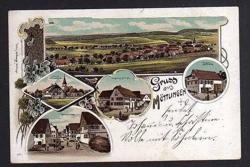 97999 AK Möttlingen Litho 1910 Gasthaus zum Ochsen Handlung Kirche Hauptstrasse