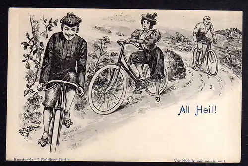95576 AK Fahrrad Künstlerkarte Zieger Verlag Goldiner Berlin um 1900