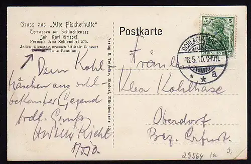 29564 AK Terassen Schlachtensee Alte Fischerhütte Restaurant Gasthaus 1910