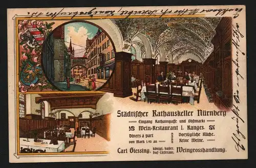 134733 AK Nürnberg Städtischer Rathauskeller Weingrosshandlung Giessing 1907