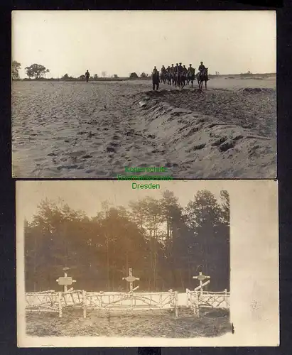 130967 2 AK Soldatengräber Militär Reiter Fotokarte um 1915 1. Weltkrieg