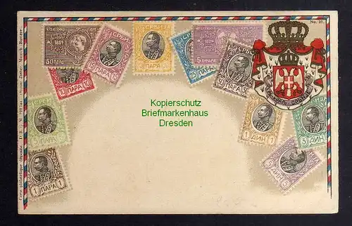 129547 AK Philatelie Postkarte Serbien Wappen um 1905