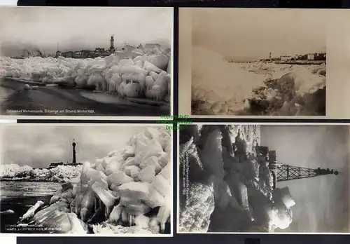 126388 8 AK Warnemünde Eisberge Strand Winter 1929 Packeis