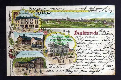 126109 AK Zeulenroda Litho 1901 Bahnhof Amtsgericht Rathaus Marktplatz